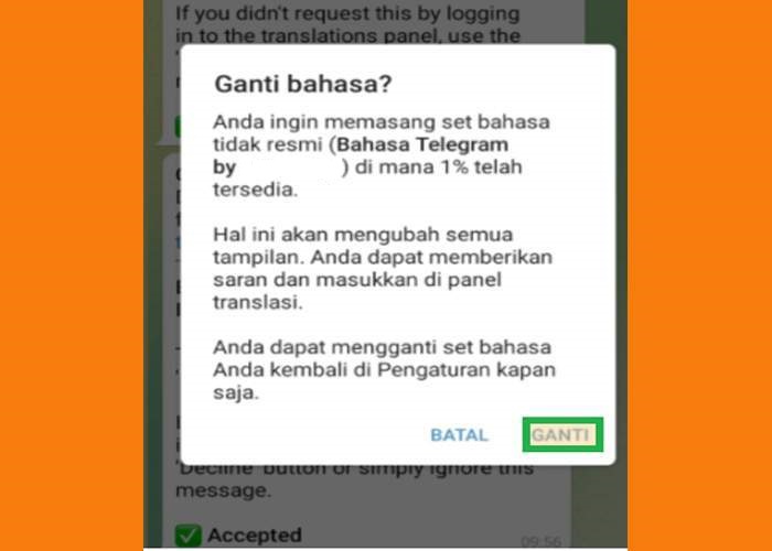 Terapkan Setlang di Telegram