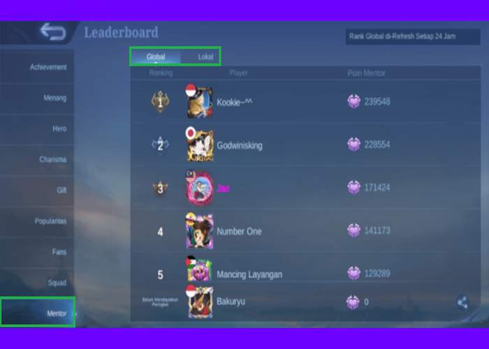 Melihat Leaderboard Mentor Mobile Legends